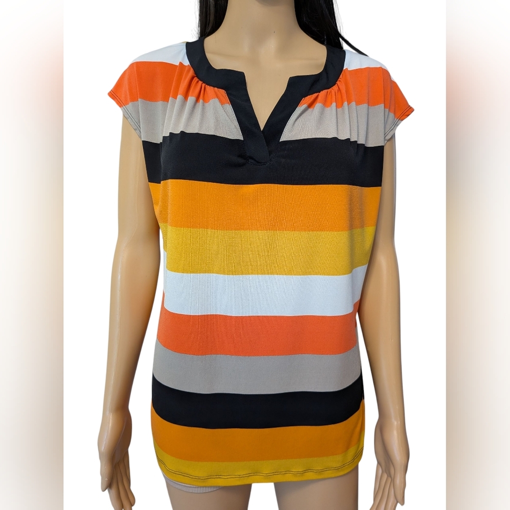 Worthington Orange, Gold, Black Bold Striped Top